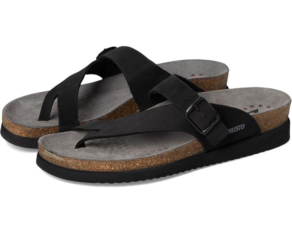 Mephisto Helen Womens Thong Sandals Metallic Black Nubuck 9 M EU 39